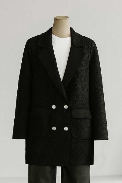 Dört Düğmeli Çift Cepli Buklet Ceket Siyah