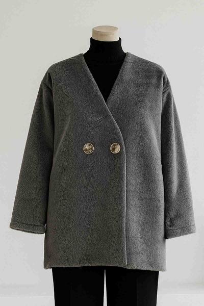 Çift Düğmeli Astarlı Fox Kürk Ceket Antrasit