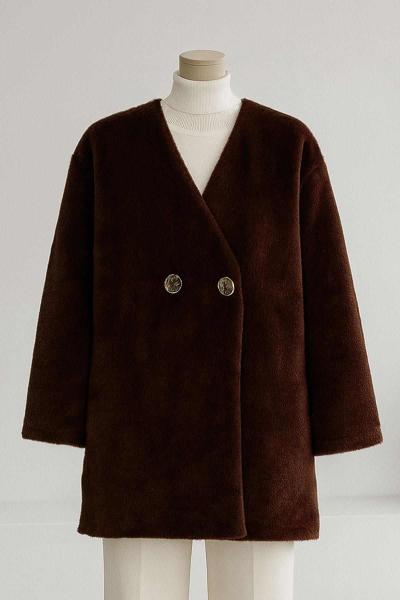 Çift Düğmeli Astarlı Fox Kürk Ceket Kahve