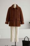 Oversıze Kolları Deri Kemerli Çift Cepli Peluş Mont Kahve