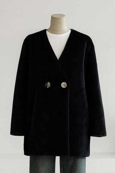 Çift Düğmeli Astarlı Fox Kürk Ceket Lacivert