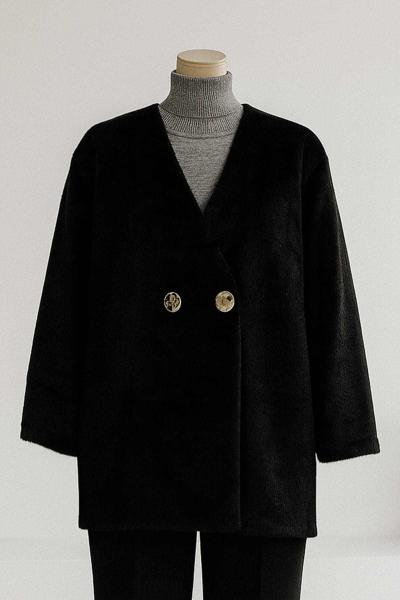 Çift Düğmeli Astarlı Fox Kürk Ceket Siyah