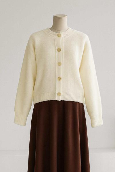 Beş Düğmeli Havlu Triko Hırka Kemik