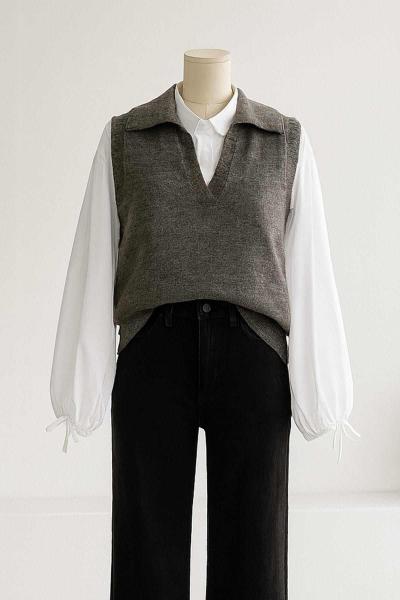 Kesik Yakalı Triko Süveter Antrasit