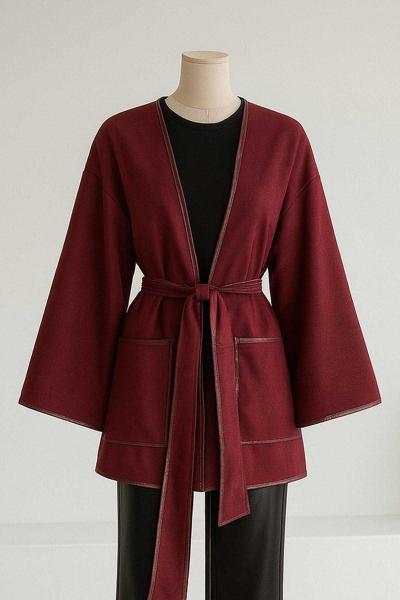 Çift Cepli Biyeli Kaşe Ceket Bordo