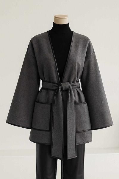 Çift Cepli Biyeli Kaşe Ceket Füme