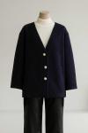 Asimetrik Üç Düğmeli Yünlü Kaşe Ceket Lacivert
