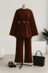 Metal Kemerli Kuşaklı Pantolonlu Scuba Takım Koyu Kahve