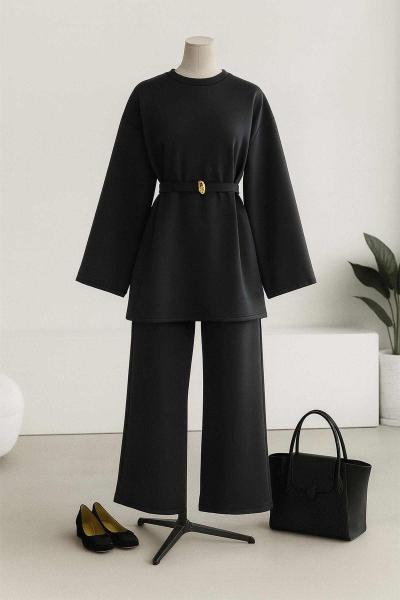 Metal Kemerli Kuşaklı Pantolonlu Scuba Takım Lacivert