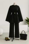Metal Kemerli Kuşaklı Pantolonlu Scuba Takım Siyah