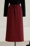 Beli Lastikli Çift Cepli Scuba Etek Bordo