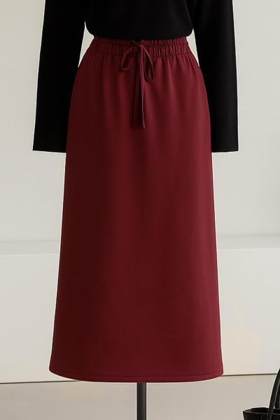 Beli Lastikli Çift Cepli Scuba Etek Bordo