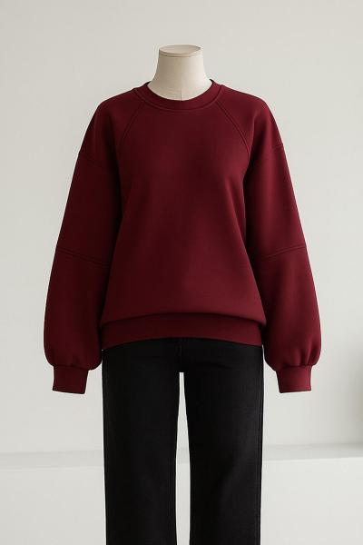 Yarasa Kollu Dikişli Scuba Sweat Bordo