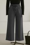 Beli Lastikli Bağlamalı Rahat Kalıp Gabardin Pantolon Füme