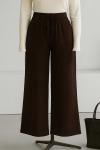 Beli Lastikli Bağlamalı Rahat Kalıp Gabardin Pantolon Kahve