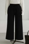 Beli Lastikli Bağlamalı Rahat Kalıp Gabardin Pantolon Siyah