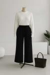 Beli Lastikli Bağlamalı Rahat Kalıp Gabardin Pantolon Siyah