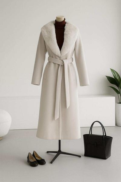 Şal Yaka Kürk Yan Cepli Kaşe Kaban Taş