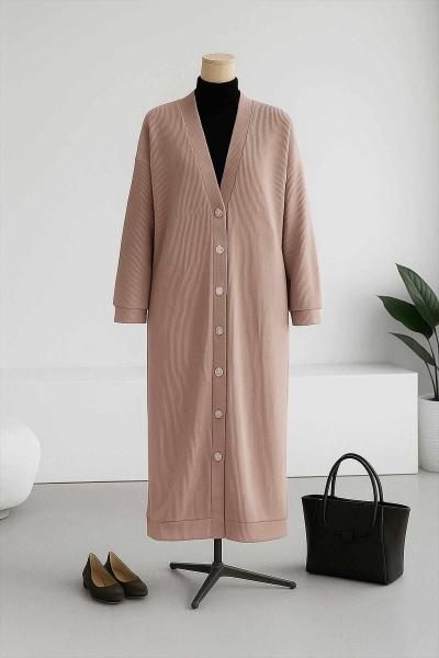 Yedi Düğmeli Selanik Uzun Hırka Sütlü Kahve