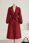 Kol Uçları Lastikli Kuşaklı Trençkot Bordo
