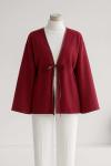 Deri Biyeli Tek Bağlamalı Selanik Ceket Bordo