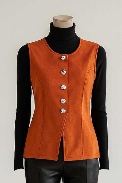 Beş Düğmeli Kısa Süet Yelek Taba