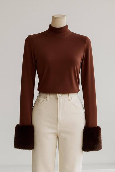 Kol Uçları Kürk Detaylı Yarım Balıkçı Dalgıç Bady Kahve