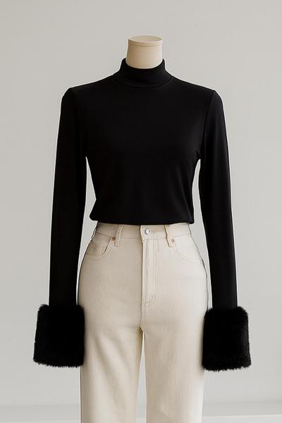 Kol Uçları Kürk Detaylı Yarım Balıkçı Dalgıç Bady Siyah