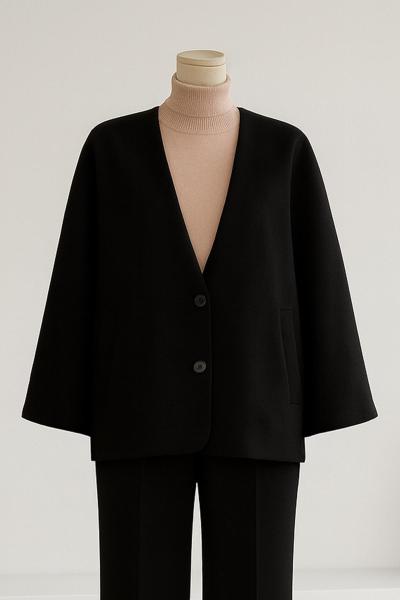 Çift Cepli Oversıze Kaşe Ceket Siyah