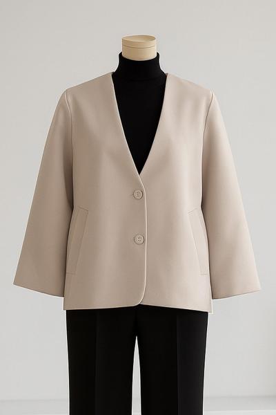 Çift Cepli Oversıze Kaşe Ceket Taş