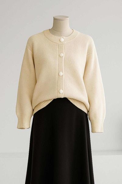 Beş Düğmeli Basıc Triko Hırka Taş