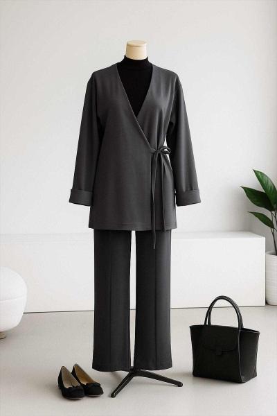 Yandan Bağlamalı Pantolonlu Oysho Takım Füme