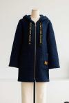 Kapşonlu Armalı Melanj Kaşe Kaban Lacivert