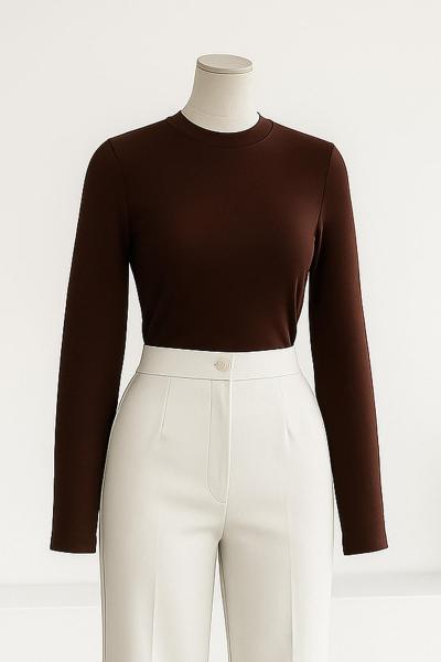 Sıfır Yaka Parmak Geçmeli Oysho Bady Kızıl Kahve