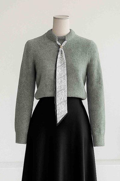 Fularlı Triko Kazak Mint