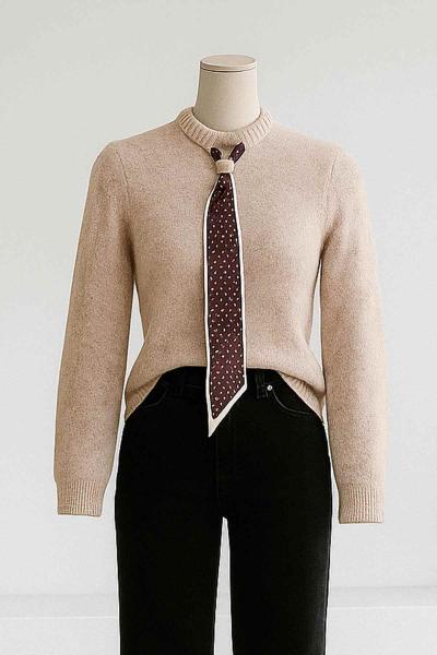 Fularlı Triko Kazak Vizon