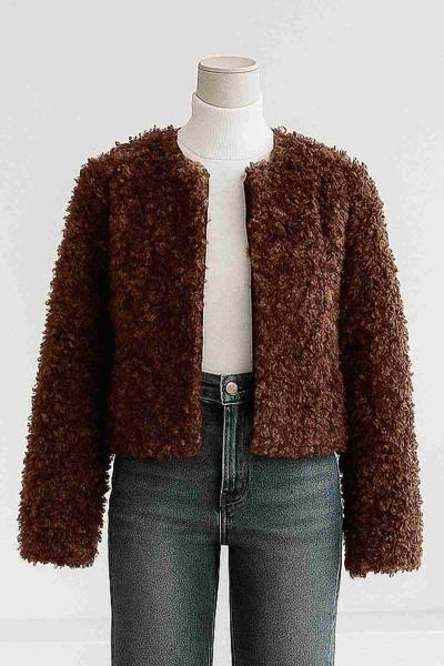 Kısa Peluş Ceket Kahve