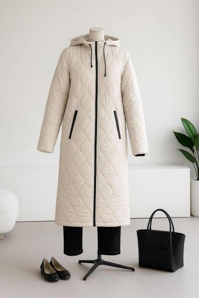 Limon Desenli Kapşonlu Oversıze Kapitone Mont Ekru