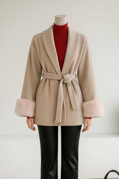 Kolları Kürklü Oversıze Moskova Kaşe Kaban Vizon