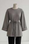 Duble Kol İnce Kuşaklı Selanik Tunik Gri