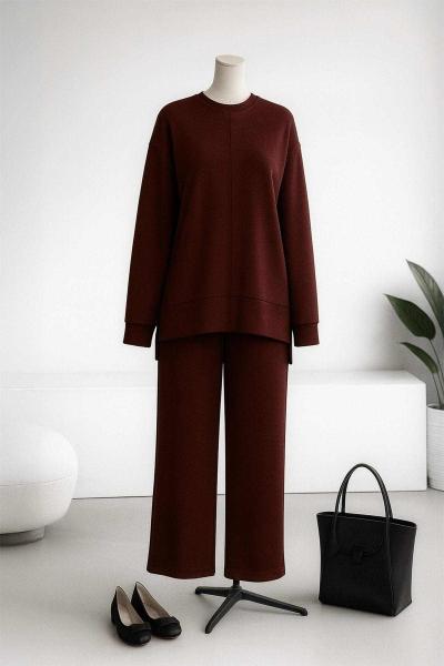 Arkası Uzun Dikişli Pantolonlu Oysho Takım Koyu Kahve