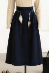 Pileli Örgü Fular Kuşaklı Poliviskon Etek Lacivert