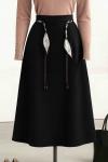 Pileli Örgü Fular Kuşaklı Poliviskon Etek Siyah
