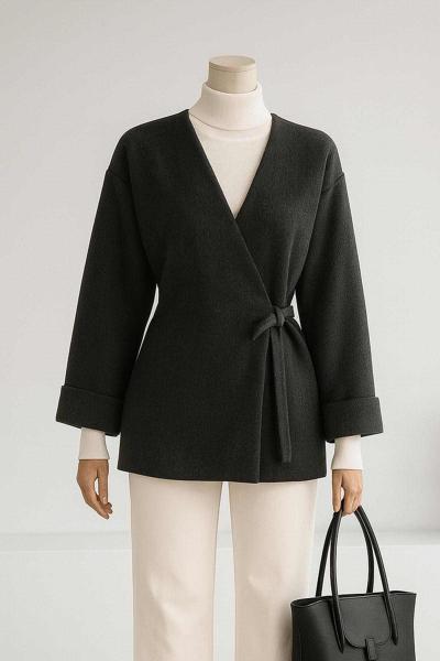 Yandan Bağlamalı Oversıze Duble Kol Kaşe Ceket Antrasit