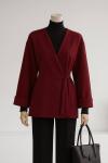 Yandan Bağlamalı Oversıze Duble Kol Kaşe Ceket Bordo