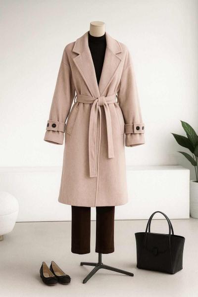 Kolu Bantlı Kuşaklı Moskova Kaşe Kaban Vizon