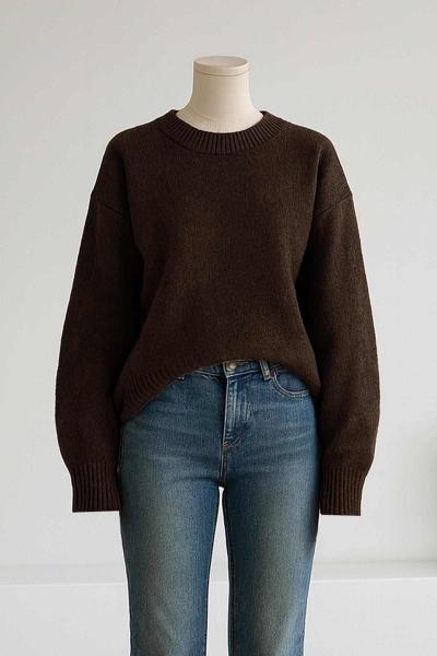 Sıfır Yaka Basıc Triko Kazak Kahve