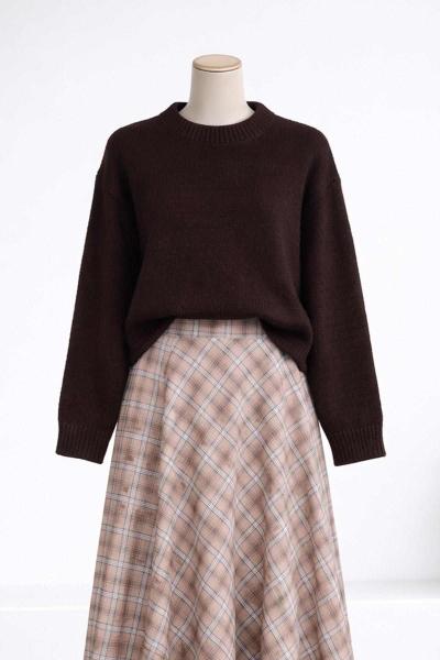 Sıfır Yaka Basıc Triko Kazak Kahve