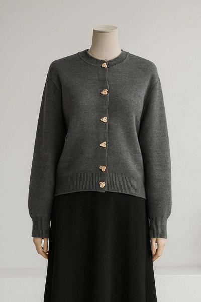 Kalp Düğmeli Kısa Triko Hırka Füme