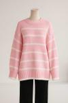 Bisiklet Yaka Enine Çizgili Triko Tunik Pembe